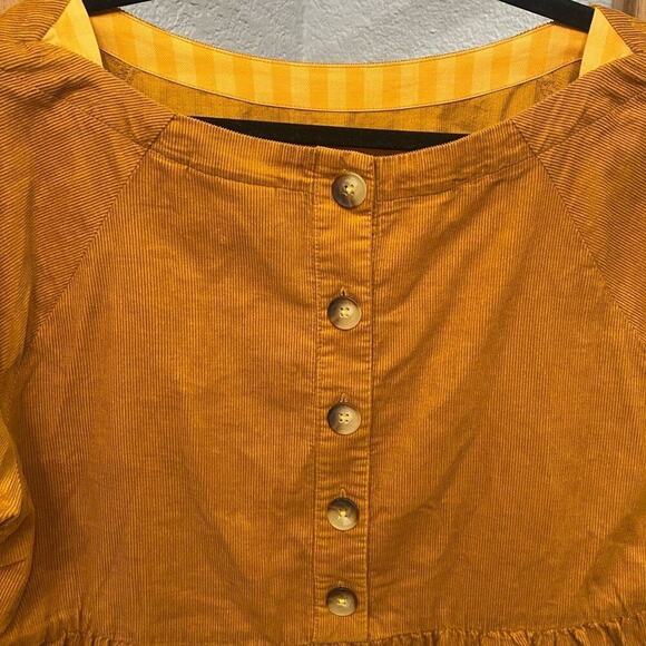 Maeve By Anthropologie NWT Maria Top Babydoll Corduroy Peplum Mustard Size Small - Picture 6 of 8